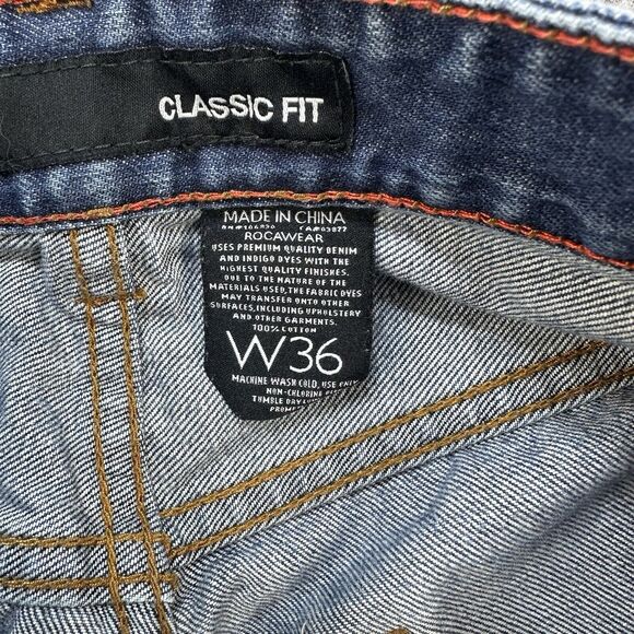 Rocawear Jeans Men 36 Classic Fit Baggy Embroidered Y2K Streetwear Heel Drag - Picture 6 of 15